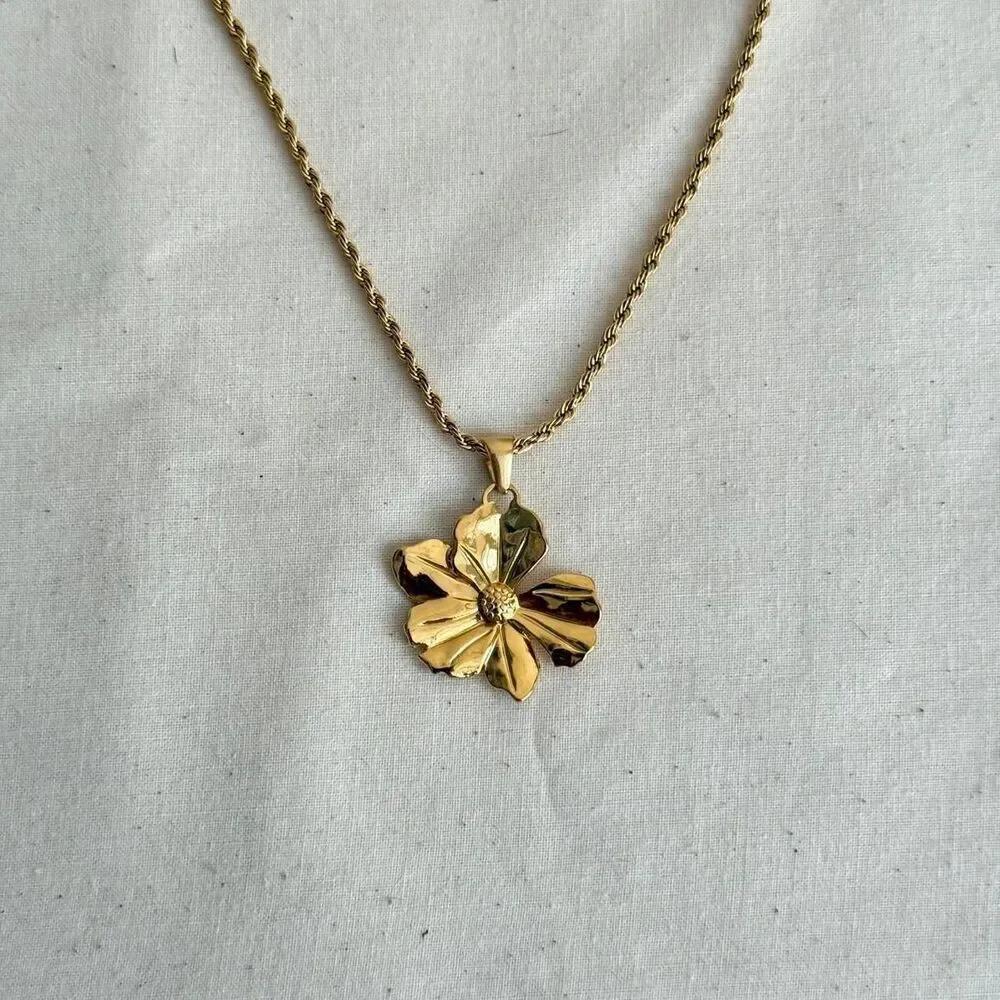 y2k flower pendant gold rope chain link necklace